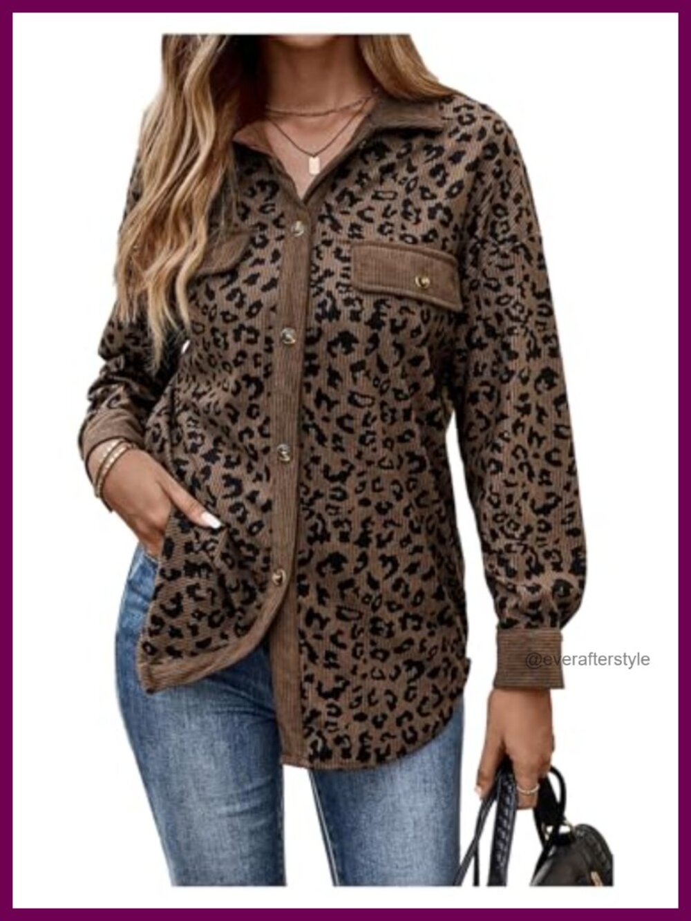 Cheetah Print Corduroy Shacket Long Sleeve Button Down Jacket